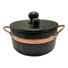 São José Panela de Pedra Sabão 4 Litros Preta com Alça e Contorno em Cobre