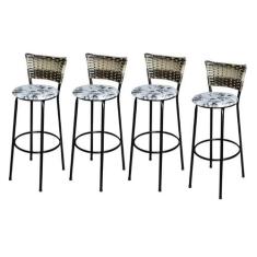 Jogo 4 Banqueta Alta Para Cozinha Ratan Cappuccino Premium Preta Estof
