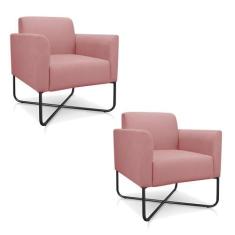 Kit 02 Poltronas Marisa Suede Preta Base X Industrial Rose - D' ROSSI