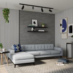 Sofá 4 Lugares Alive com Chaise Esquerdo Pés e Base em Madeira Linho Cotton Cinza