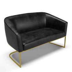 Sofá Namoradeira 2 Lugares Base Industrial Dourado Stella Corano D03 - D'rossi Cor Preto