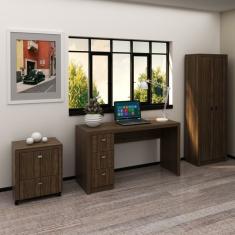 Conjunto Home Office 3 Peças 1 Escrivaninha 1 Armário 2 Portas E 1 Gaveteiro Espresso Móveis Nogal