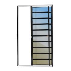 Porta De Correr Com Travessas 2 Folhas Super Vidro Reflex 210cm X 120cm Brimak Mix Preto