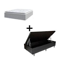 Cama Box Baú Solteiro 88 Sintetico Preto Com Colchão Nazar Viscoeslástico D33 Cinza