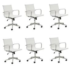 Conjunto 6 Cadeiras de Escritório Presidente Giratória Sevilha Baixa Tela Rivatti Branco