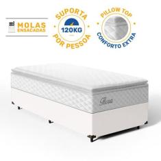 Cama Box com Colchão de Molas Ensacadas Pillow Top Flora Solteiro 88 c