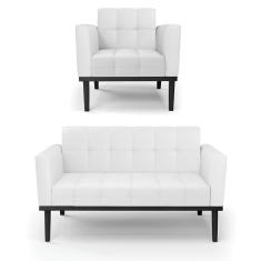 Sofá Namoradeira E Poltrona Base De Madeira Preto Elisa Corino D03 - D'rossi Cor Branco
