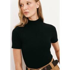 Blusa Básica Feminina Gola Alta Em Ribana Canelada - Preto XP - Hering