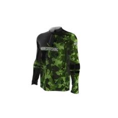 Camiseta Camisa Pesca Proteção Uv50 Mar Negro Camuflado Verde P