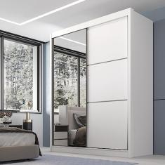 Guarda Roupa Casal 2 Portas 3 Gavetas com Espelho 100% Mdf Grécia Branco