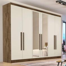 Guarda Roupa Casal Com Espelho 6 Portas 6 Gavetas - Oslo-braúna/off White - Made Marcs