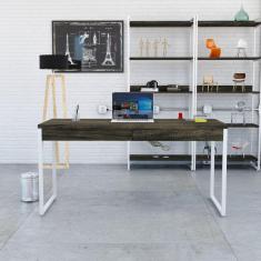 Mesa para Escritório 150cm 2 Gavetas Kuadra Carvalho Dark / Est.Branca