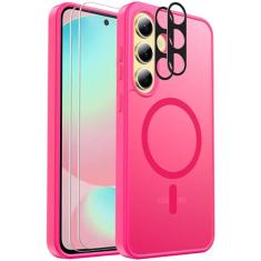 Ezanmull Capa magnética à prova de choque para Samsung Galaxy S24 FE, [adequada para MagSafe] [Protetor de tela de vidro + protetor de lente da câmera] Capa translúcida antiimpressão digital para