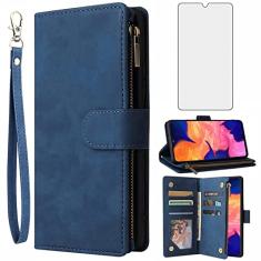 Asuwish Capa tipo carteira compatível com Samsung Galaxy A20s, protetor de tela de vidro temperado e suporte para cartão, acessórios de celular, capas para celular para Glaxay A 20s Plus Gaxaly A207M