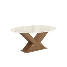 Mesa p/ Cozinha Amora c/ Tampo Madeirado c/ Vidro 105x180cm Nogueira/Off White/Vidro Off White - Kappesberg