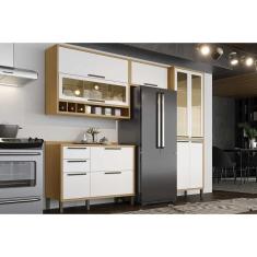 Cozinha Modulada Completa Syrah 4 Peças (2Aéreo+1Balcão+1Paneleiro) C4P05 Amendoa/Branco - Ronipa
