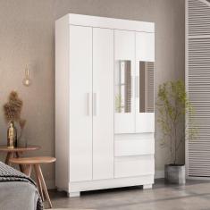 Guarda Roupa De Solteiro Argentina Com Espelho 4 Portas Linhamobília Branco