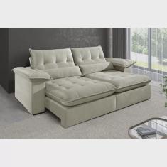 Sofá 4 Lugares Retrátil e Reclinável Mônaco Veludo com Molas Ensacadas Bege