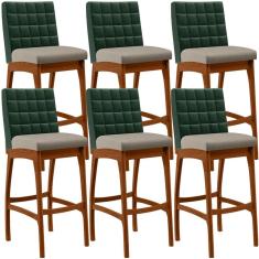 Kit 06 Banquetas Altas Mila Facto Verde Musgo Linho Bege