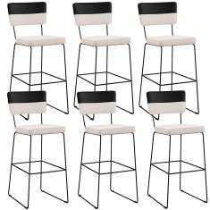 Kit 06 Banquetas Altas Faixa Corano Preto Linho Cru