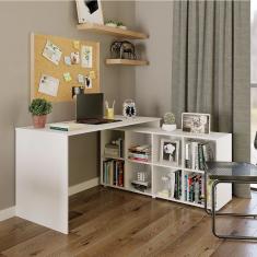 Mesa Escrivaninha Barcelona Em L Com 8 Nichos Drd Móveis Branco Perfect Wood