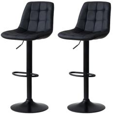 Kit 2 Banqueta Alta Elegance Estofada Com Base Giratória E Regulagem De Altura - Preto