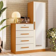 Cômoda Sapateira Com Espelho 4 Gavetas 1 Porta Cancun Espresso Móveis Marrom-bege