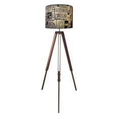 Luminaria Chao Tripe Madeira Md-2018 Cúpula em Tecido 40x30cm Estampa Ny-Jornal - Bivolt