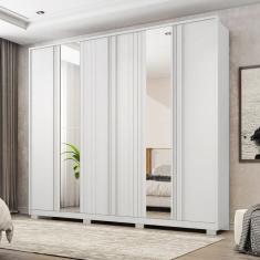 Guarda-roupa Casal Ripado 6 Portas 4 Gavetas com Espelho e Pés Suburban Espresso Móveis Branco Fosco
