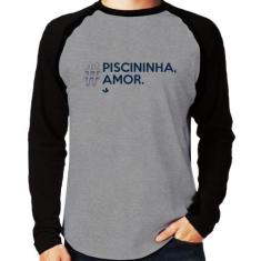 Camiseta Raglan Piscininha amor Manga Longa - Foca na Moda, Cinza, Pre