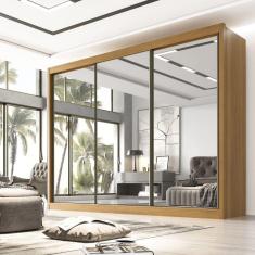 Guarda Roupa Espelhado Casal 3 Portas 6 Gavetas 100% MDF Qatar Cinamomo