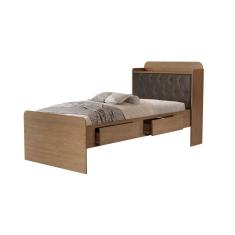 Cama Tamires Baú 2 Gavetas Solteiro Com Capitonê Castanho/Nogal – VJ Móveis