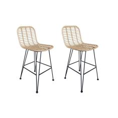 Conjunto 2 Banquetas Nassau em Aço e Fibra Sintética Marroml/Preto