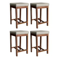 Kit 4 Banquetas Média Bali Estofadas para Bancada 64 Cm Madeira Maciça Suede CCS