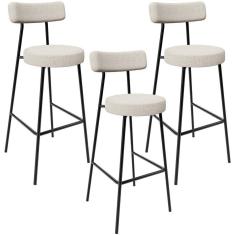Kit 03 Banquetas Altas Cozinha Bar Sala De Jantar Em Aço Milão L02 Bouclê Creme