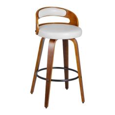 Kit 4 Banqueta para Cozinha Alta Giratória Madeira Roma Branco/Marrom