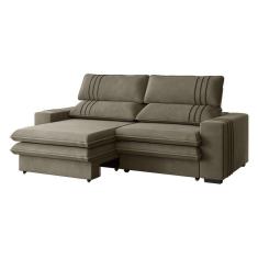 Sofá 2 Lugares Retrátil Noruega 180 Cm Veludo Cappuccino Pés Tabaco - D`rossi