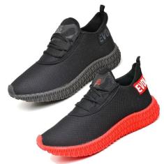 Kit 2 Tênis Masculino Esporte Ajuste Cadarço  Vermelho/Preto - Evolten