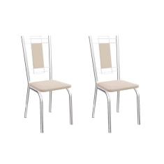 Cadeira Sala de Jantar Florença 2C005 Aço Kit 2 Uni Cromado/Courano Bege - Kappesberg
