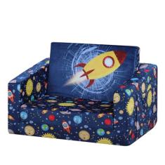 Yoonnie room Cadeira de sofá infantil de espuma, sofá conversível 2 em 1 para bebê, sofá de veludo infantil com bolso lateral para crianças usarem (W22.04) (azul)