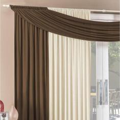 Cortina Alana 4,00M X 2,50M Tabaco Com Palha Tecido Malha Para Sala Ou