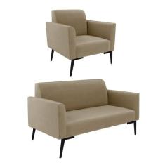 Sofá Namoradeira Com Poltrona Pés Villach Marisa Suede Marrom Rato D03