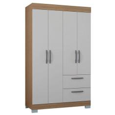 Guarda Roupa Solteiro Tóquio 4 Portas Castanho Off White - Poquema