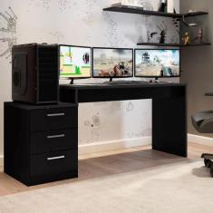 Mesa Gamer Escrivaninha DRX5000 3 Gavetas 178cm Preto - Móveis Leão