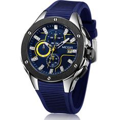 MEGIR Relógio Esportivo Masculino de Multifuncional, à Prova D'água, Luminoso, Calendário com Moda Pulseira de Silicone Azul Relógio