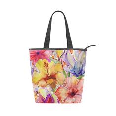 Bolsa feminina durável de lona com flores em aquarela bolsa de ombro para compras com grande capacidade