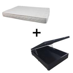 Cama Box Baú Viúva 128 - Tecido Sintético Preto Com Colchão Nápoles Bello Box - 100% Espuma - Branco D33 55x128x188