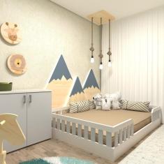 Kit com Cama Casal e Armário Baixo Montessoriano Yescasa Branco/Cinza Cristal