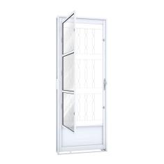 Porta de Aço Postigo 215x85cm com Grade Mosaico e Vidro Liso Riobras Branco