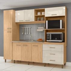 Cozinha Compacta 8 Portas e 3 Gavetas Vitória Mapi Móveis Amêndoa/Avelã